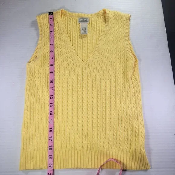 L.L. Bean Women Sleeveless Yellow Cable Knit Cotton V-Neck Sweater Vest Size S - Picture 5 of 6